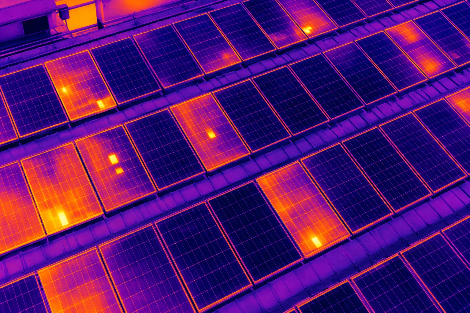 Termografia IR di pannelli fotovoltaici con hotspot e anomalie